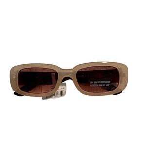 NWT Aerie Sunglasses Women Beige Brown Rectangular Frame UV Protection